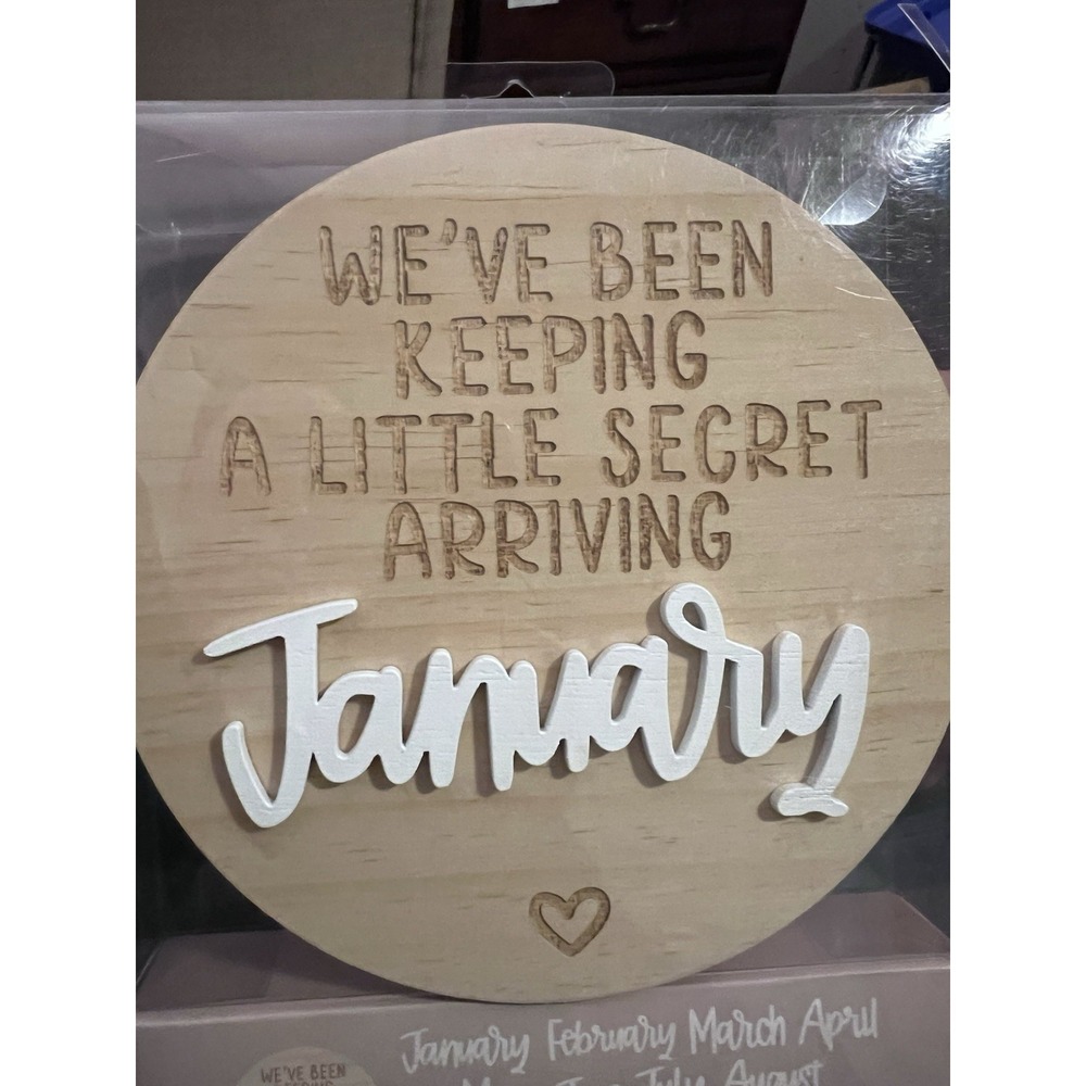 Baby Announcement Sign Keeping a Secret Wood 6.5" Diameter With All 12 Months! - Picture 2 of 4